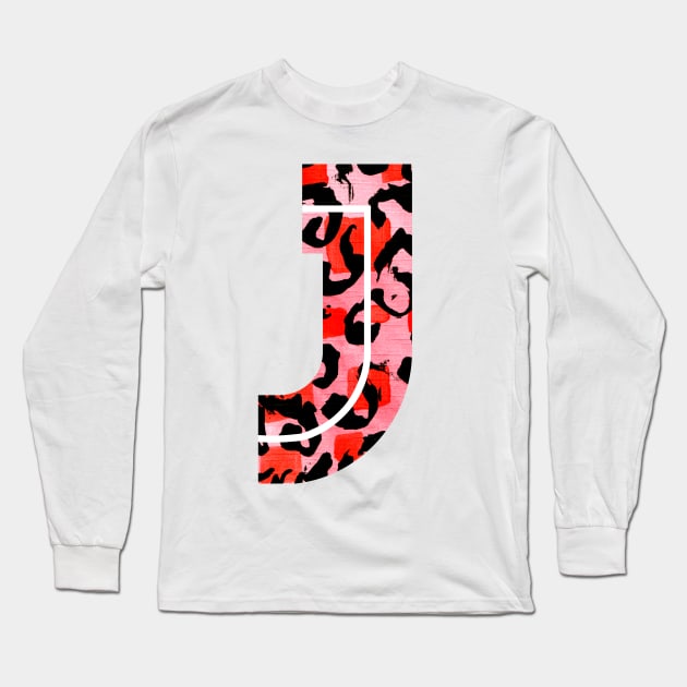 Abstract Letter J Watercolour Leopard Print Alphabet Long Sleeve T-Shirt by Squeeb Creative